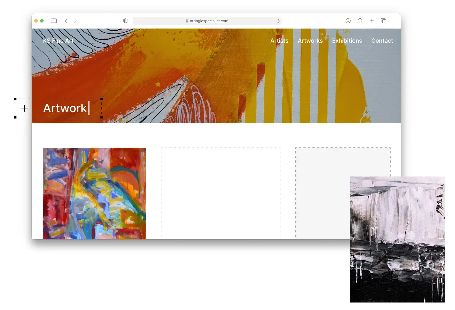 mockup of page builder in Artlogic